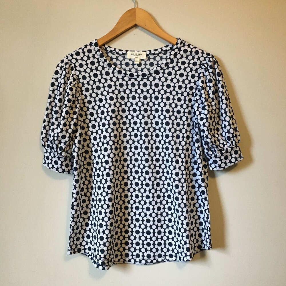 Kim & Cami Cottagecore Floral Print Puffy Shoulder Sleeve Crepe Top